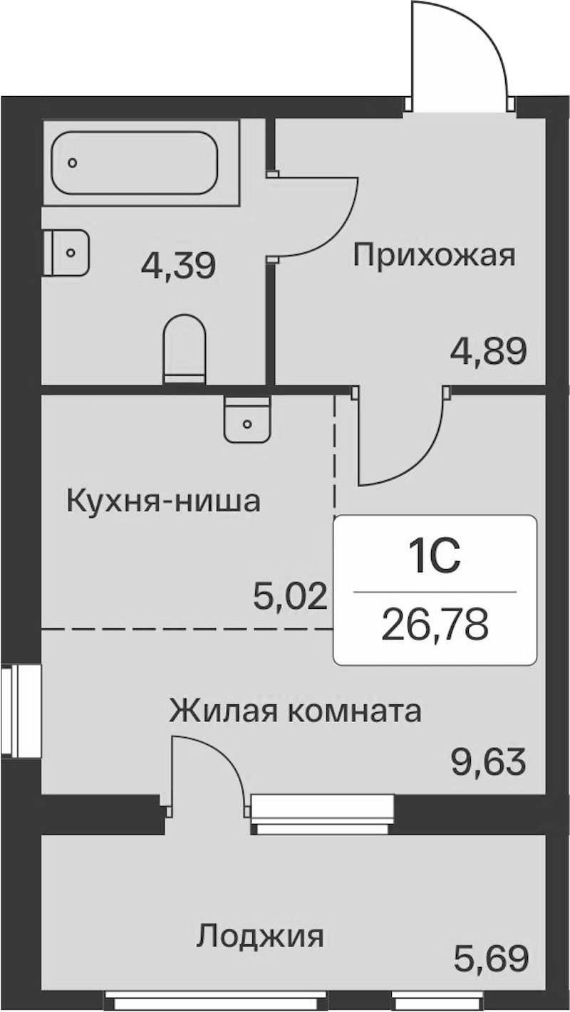 Квартира студия 26.78 м², 9/9 эт., ЖК «Расцветай в Янино»